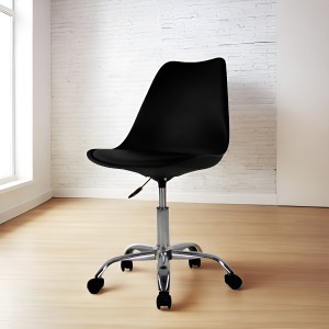 Silla Eames Para Oficina Con Ruedas Altura Ajustable Premium Color Negro Material Del Tapizado Cuero Sintético
