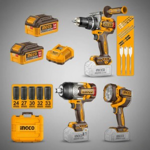 Kit Taladro Llave De Impacto Y Foco Led Ingco Cosli250882