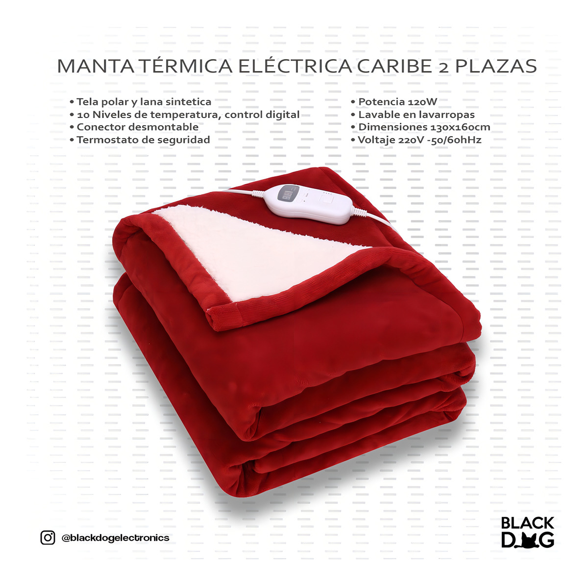 Manta Térmica Eléctrica Cuori Caribe Cuo1132 2 Plazas Color Rojo - Imagen 2