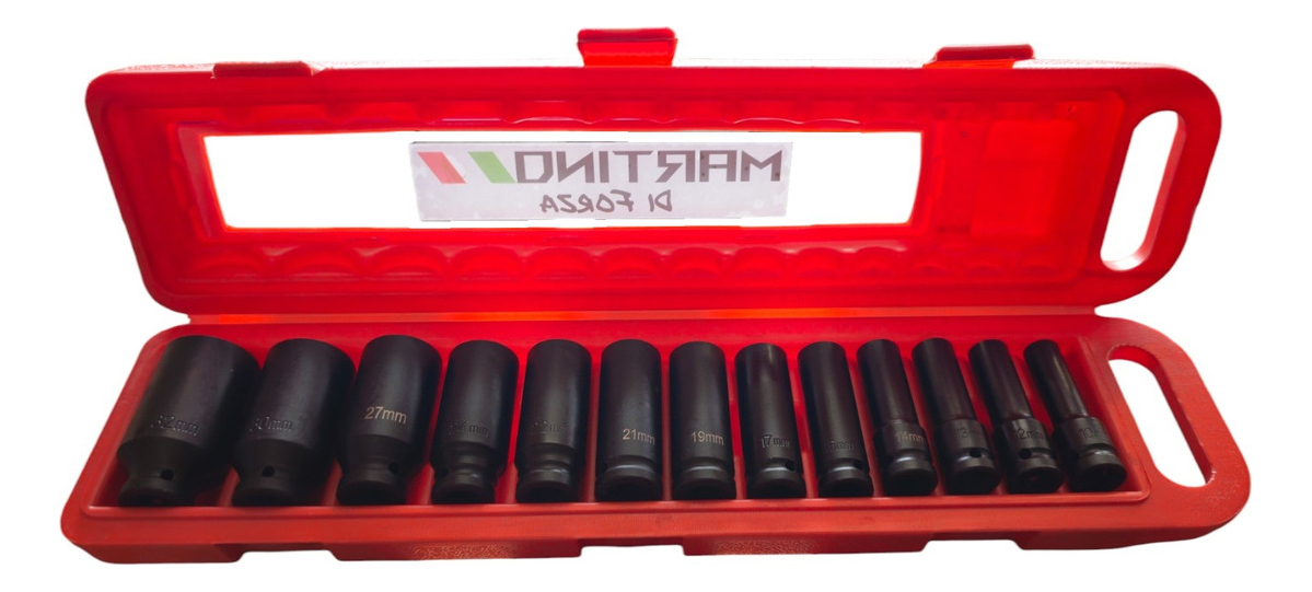 Juego Dados Largo 13 Piezas 1/2 Impacto Martino Di Forza Cromo Vanadio Negro