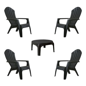 Sillon Miami X4 + Mesa Ratona Jardin Plástico Garden Life Color Negro