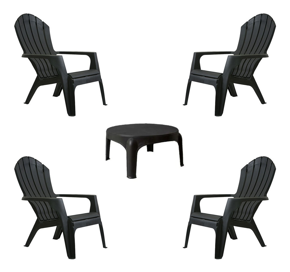 Sillon Miami X4 + Mesa Ratona Jardin Plástico Garden Life Color Negro