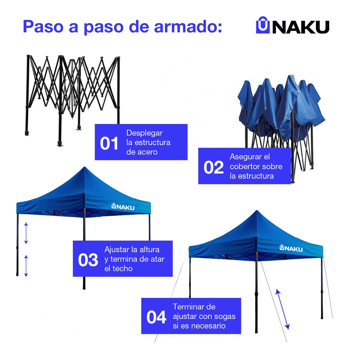 Gazebo Impermeable Azul 3x3 Naku Plegable De Alta Calidad - Imagen 4