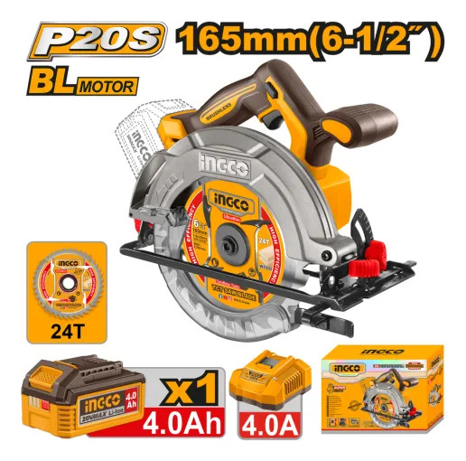Sierra Circular A Batería Ingco 20v Motor Sin Carbones Csli1 Amarillo 50hz/60hz - Imagen 3