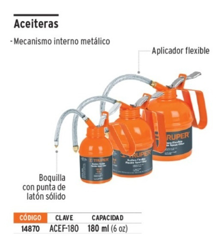 Aceitera Con Aplicador Flexible 180 Ml Truper Acef-180 - Imagen 2