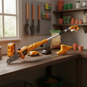 Kit Cortacercos + Motosierra De Altura Ingco 20v Color Amari Color Amarillo