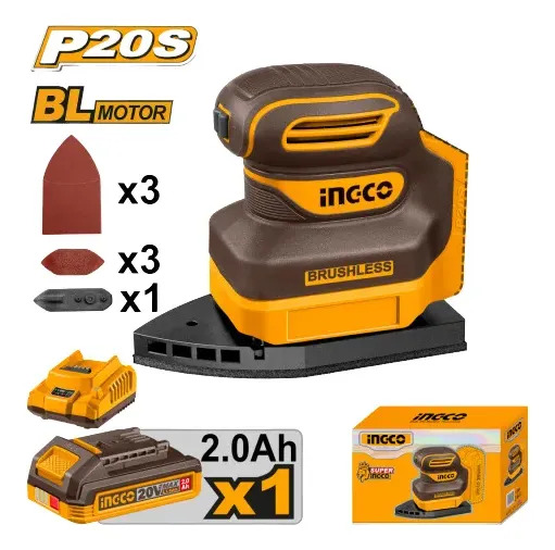 Lijadora Orbital Delta A Bateria P20s 20v + Lijas Ingco - Imagen 3