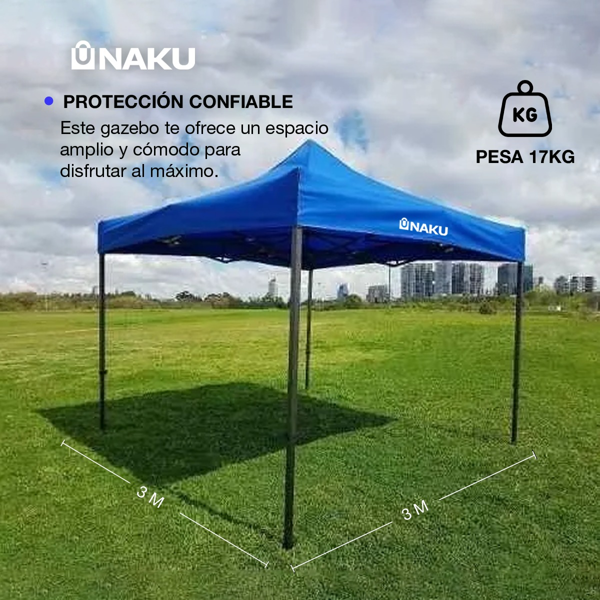 Gazebo Impermeable Azul 3x3 Naku Plegable De Alta Calidad - Imagen 7