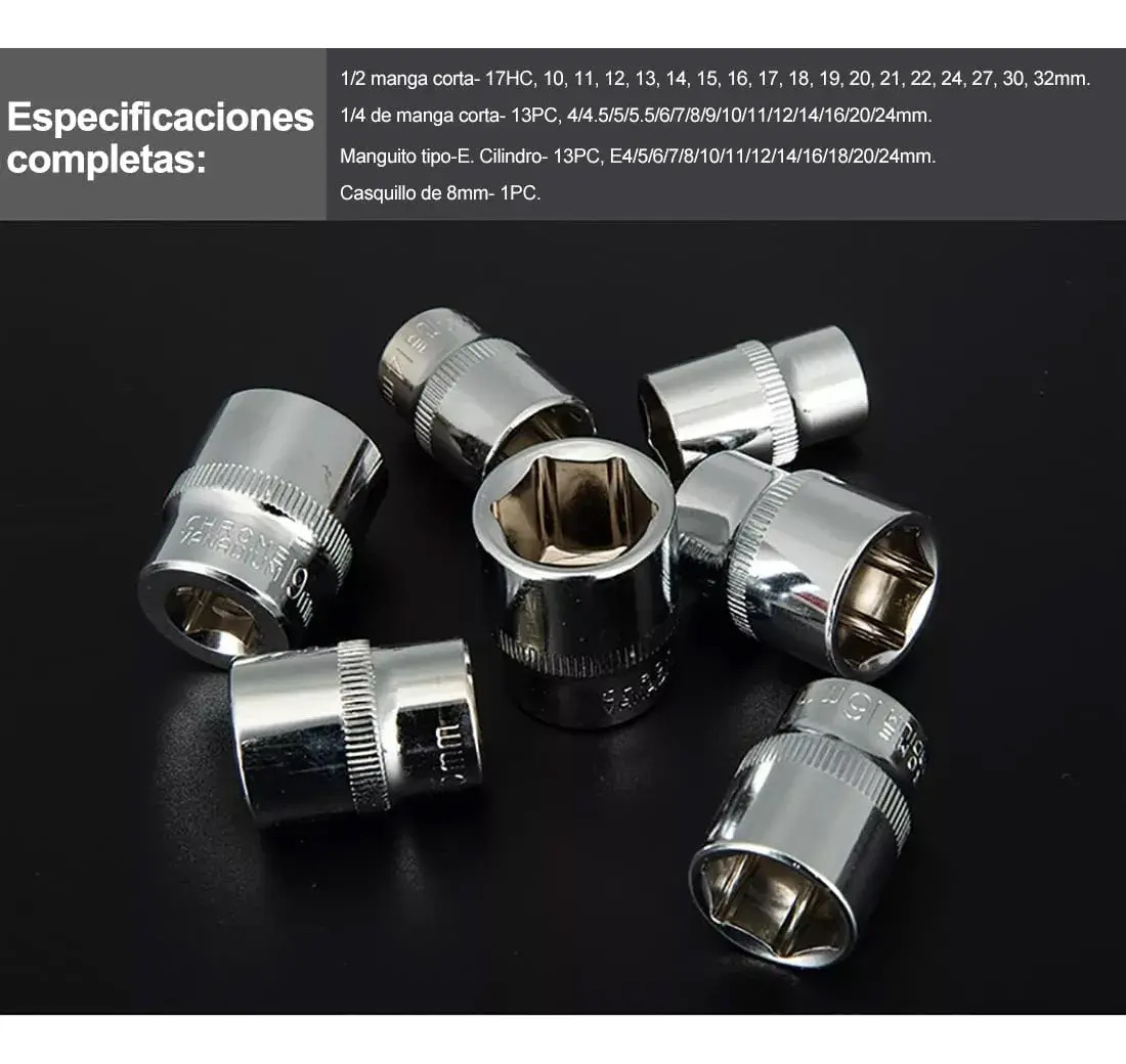 Juego De Herramientas Dados Mecánicas 108 Pcs Kit, 1/2, 1/4, Negro - Imagen 7