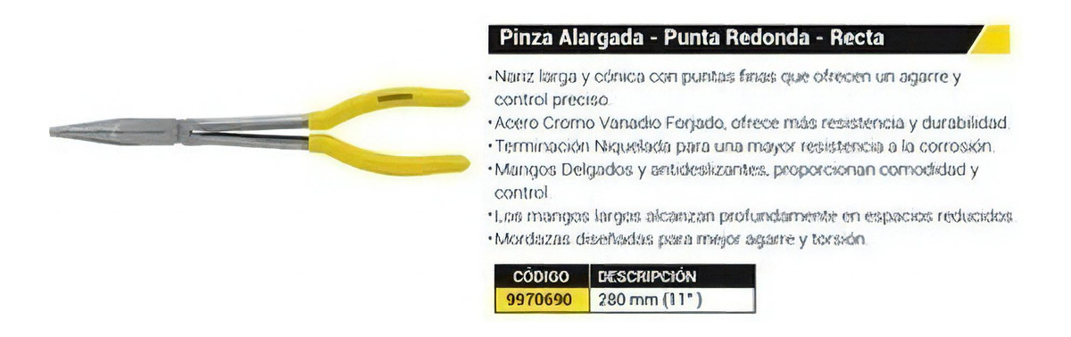 Pinza Alargada Punta Redonda Recta Crossmaster 280 Mm - Imagen 3