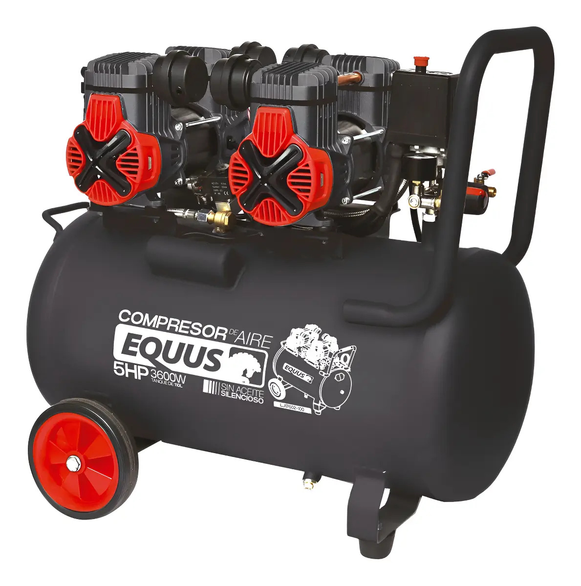 Compresor Sin Aceite Silencioso 5 Hp 100l Equus Rojo 50hz - Rojo - 50hz