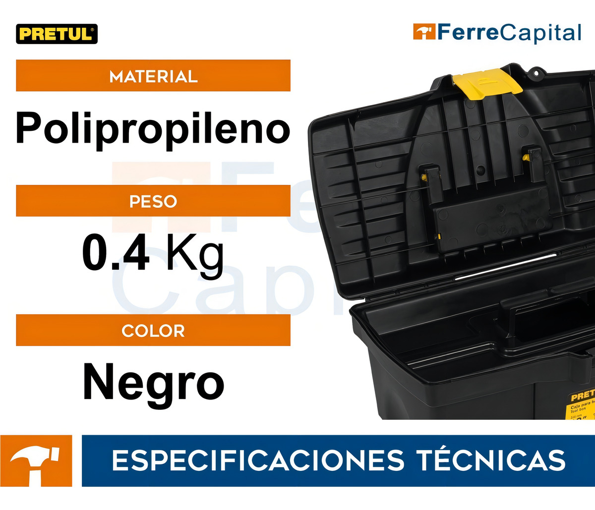 Caja Herramientas 13'' En Polipropileno - Pretul Negro - Imagen 3