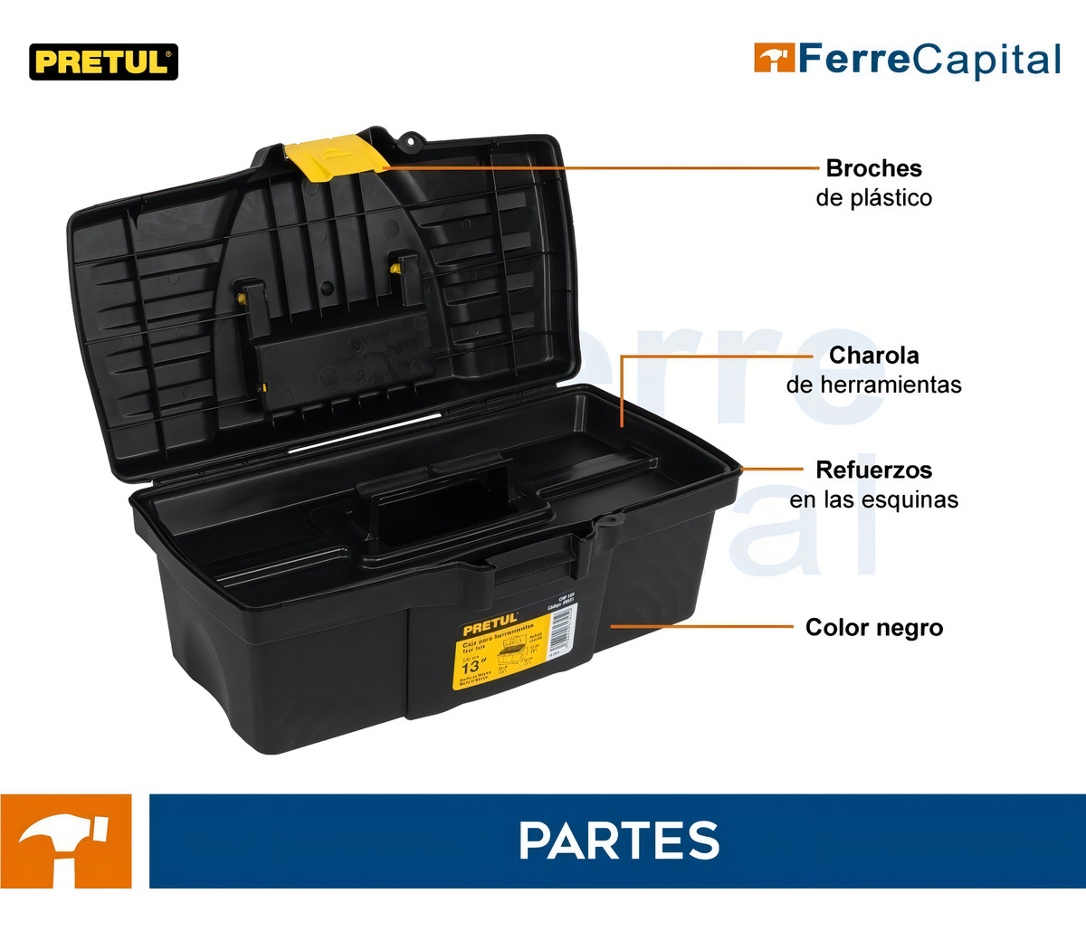 Caja Herramientas 13'' En Polipropileno - Pretul Negro - Imagen 4