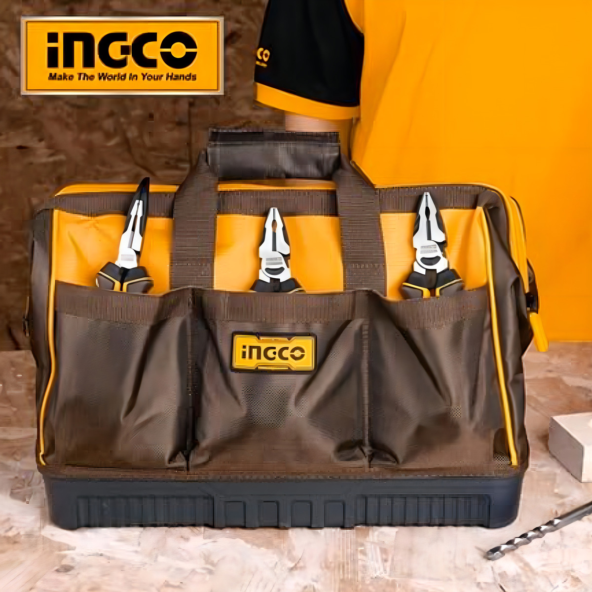 Bolso De Herramientas Ingco 16 Bolsillos 16 Htbg Color Negro - Imagen 3