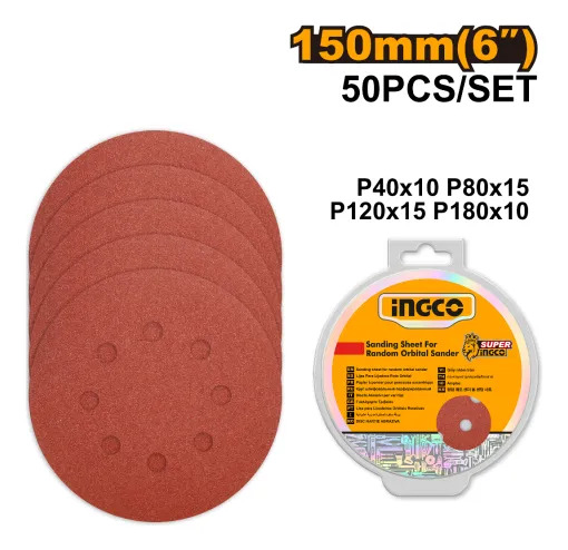 Set X50 Lijas 6 150mm Grano 40 80 120 180 Akrs1500511 Ingco - Imagen 3