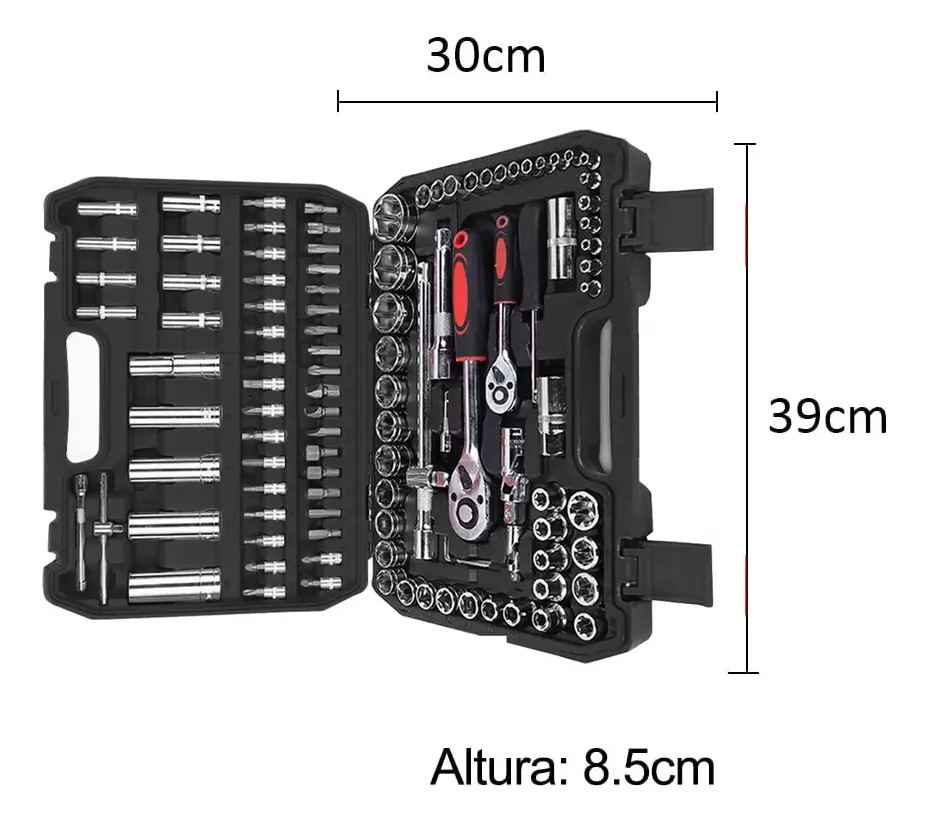 Juego De Herramientas Dados Mecánicas 108 Pcs Kit, 1/2, 1/4, Negro - Imagen 6
