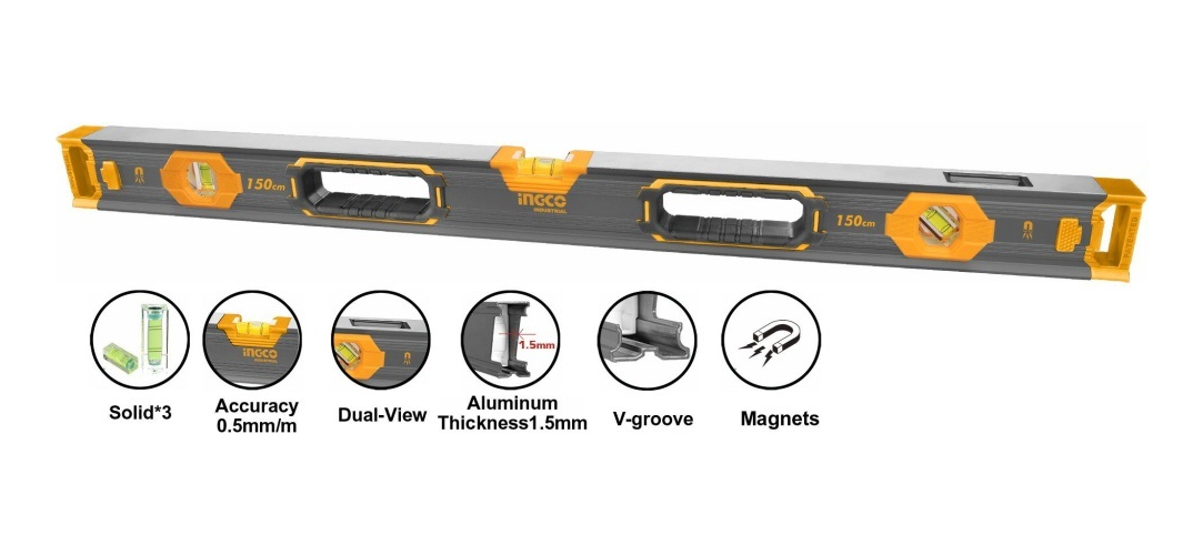 Nivel Magnetico 150cm Gris Ingco Hsl68150 - Imagen 2