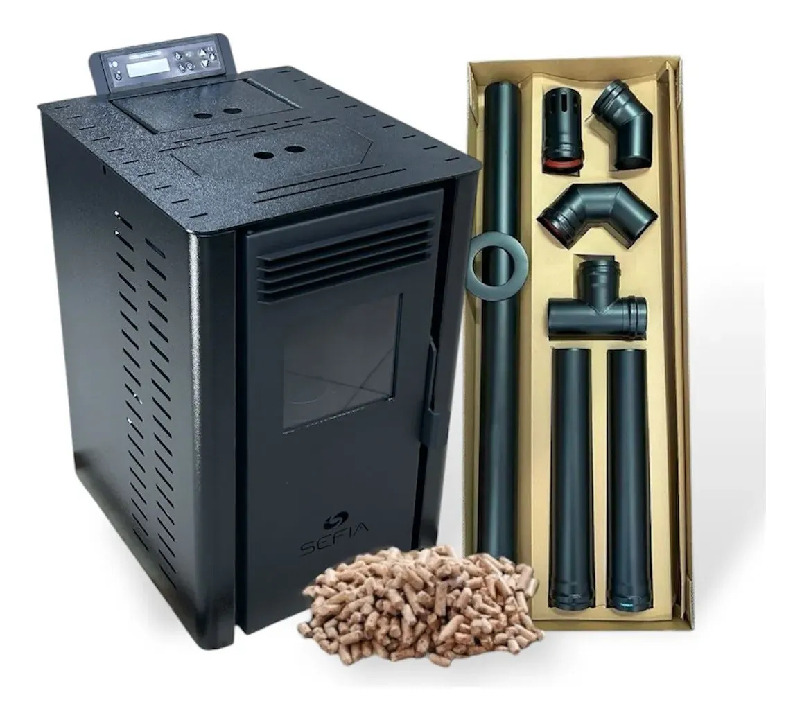 Calefactor A Pellet Premium 4kw 40m2 + Kit De Caños Sefia