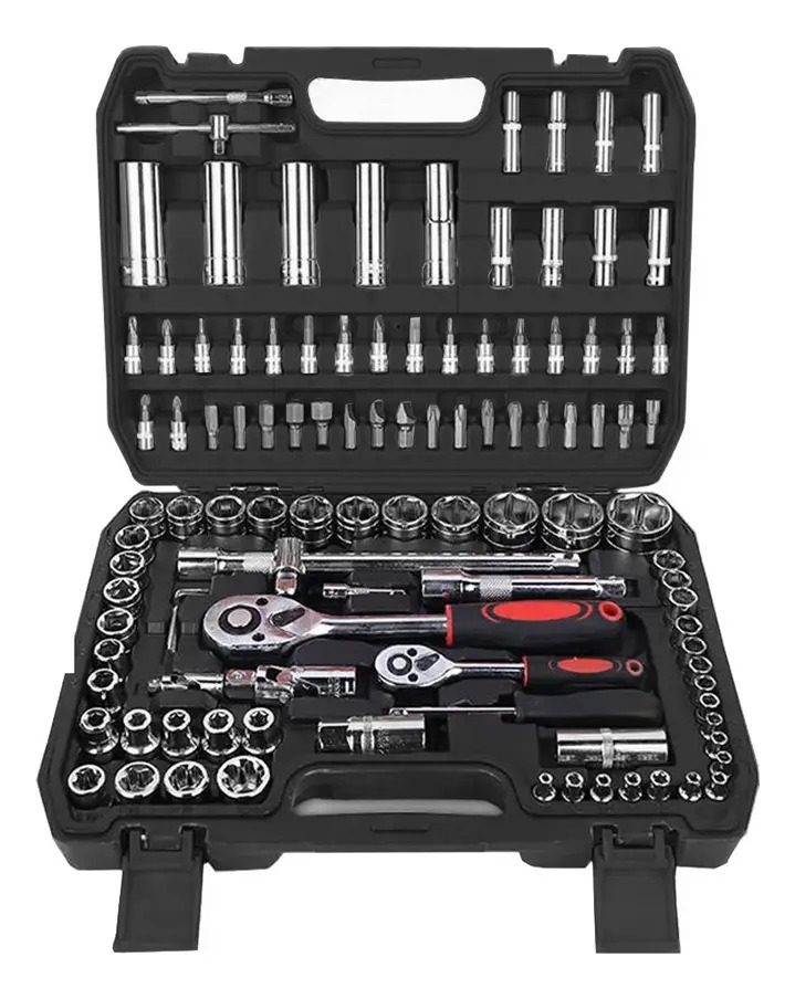 Juego De Herramientas Dados Mecánicas 108 Pcs Kit, 1/2, 1/4, Negro