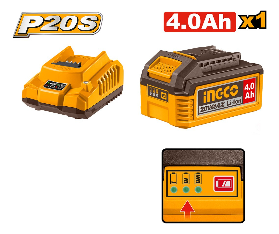 Set 1 Batería 4ah + 1 Cargador 4ah Ingco P20s Max 20v - Imagen 2