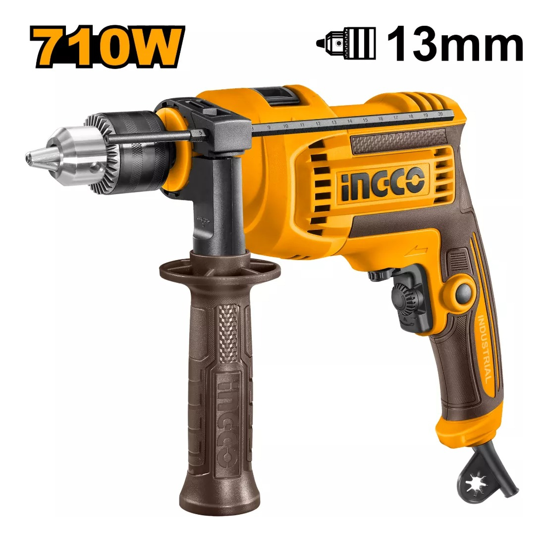 Taladro Percutor 710w 13mm Vel Variable Ingco Id7118 Color Amarillo Frecuencia 50hz/60hz Naranja Claro 50 - Imagen 2