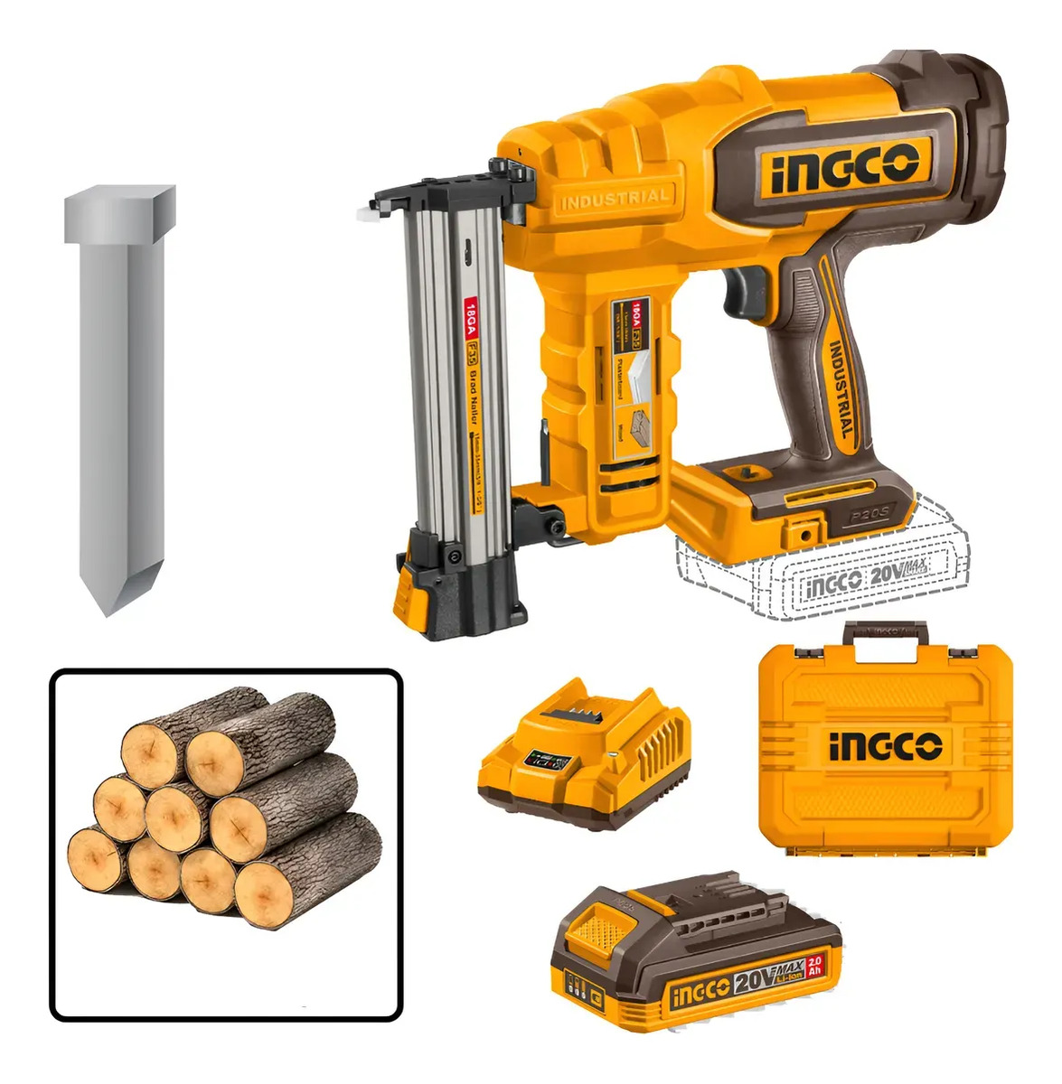 Clavadora 20v 35mm + Batería Cargador Valija Ingco Cbnli208