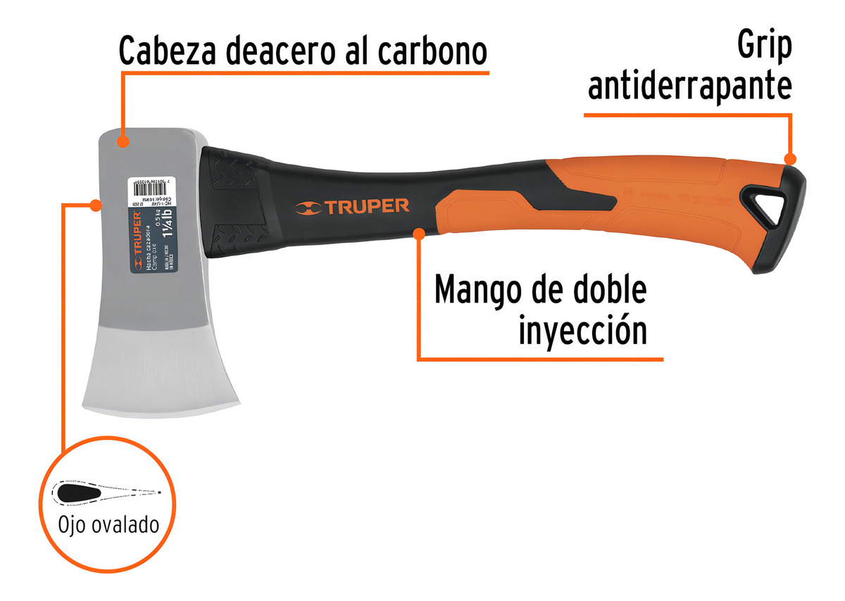 Hacha De Mano 500 Gramos Mango Fibra De Vidrio Truper 14951 - Imagen 4