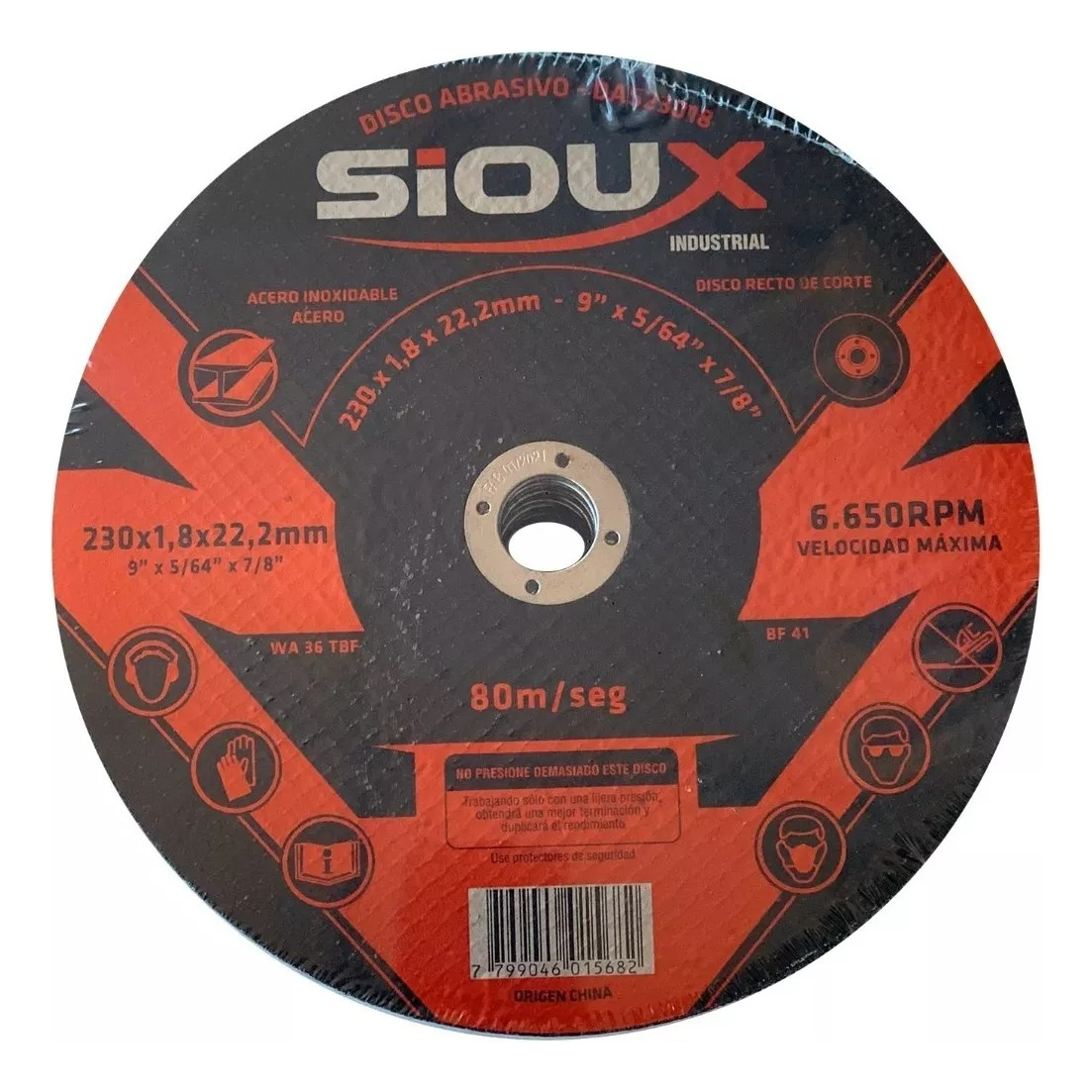 Disco Abrasivo Corte Extrafino Industrial 9 PuLG Sioux (x25) Color Rojo