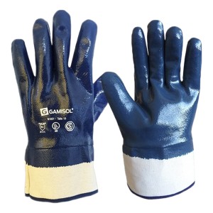 Guante Interlock Algodón Baño Nitrilo Puño Lona X 10 Pares Azul Oscuro