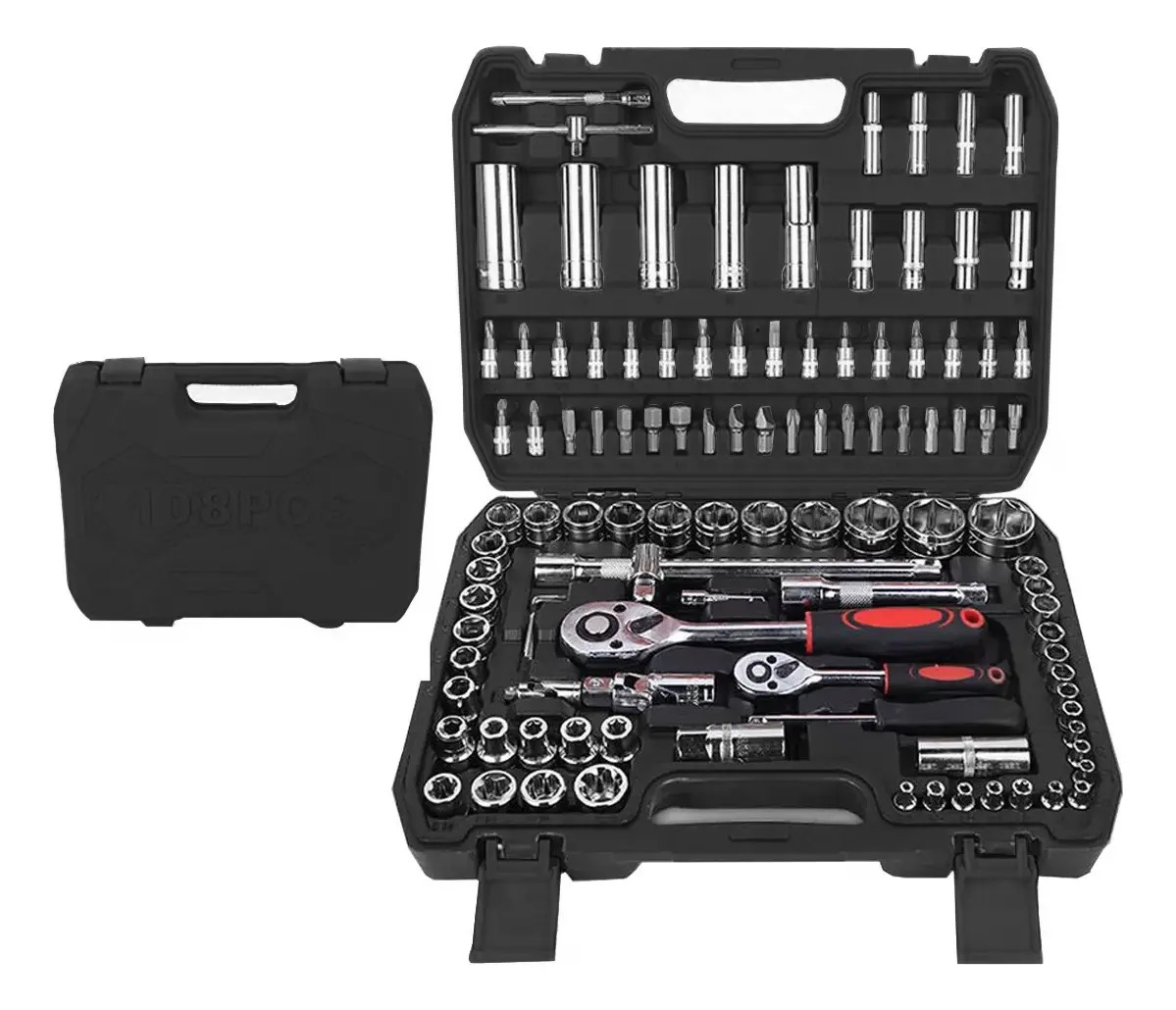 Juego De Herramientas Dados Mecánicas 108 Pcs Kit, 1/2, 1/4, Negro - Imagen 2