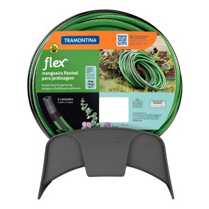 Manguera Green Garden Flex Con Correa Negra De Pvc De 3 Capas, 20 M, Acoplamiento Roscado, Boquilla Y Soporte | Tramontina Verde