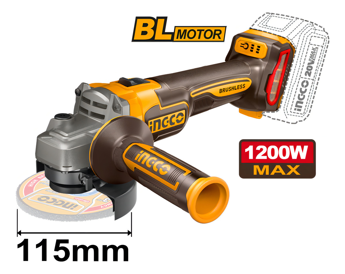 Amoladora Angular 4 1/2 115mm P20s 1200w Ingco Cagli221153 Amarillo 50hz/60hz Naranja - Imagen 2