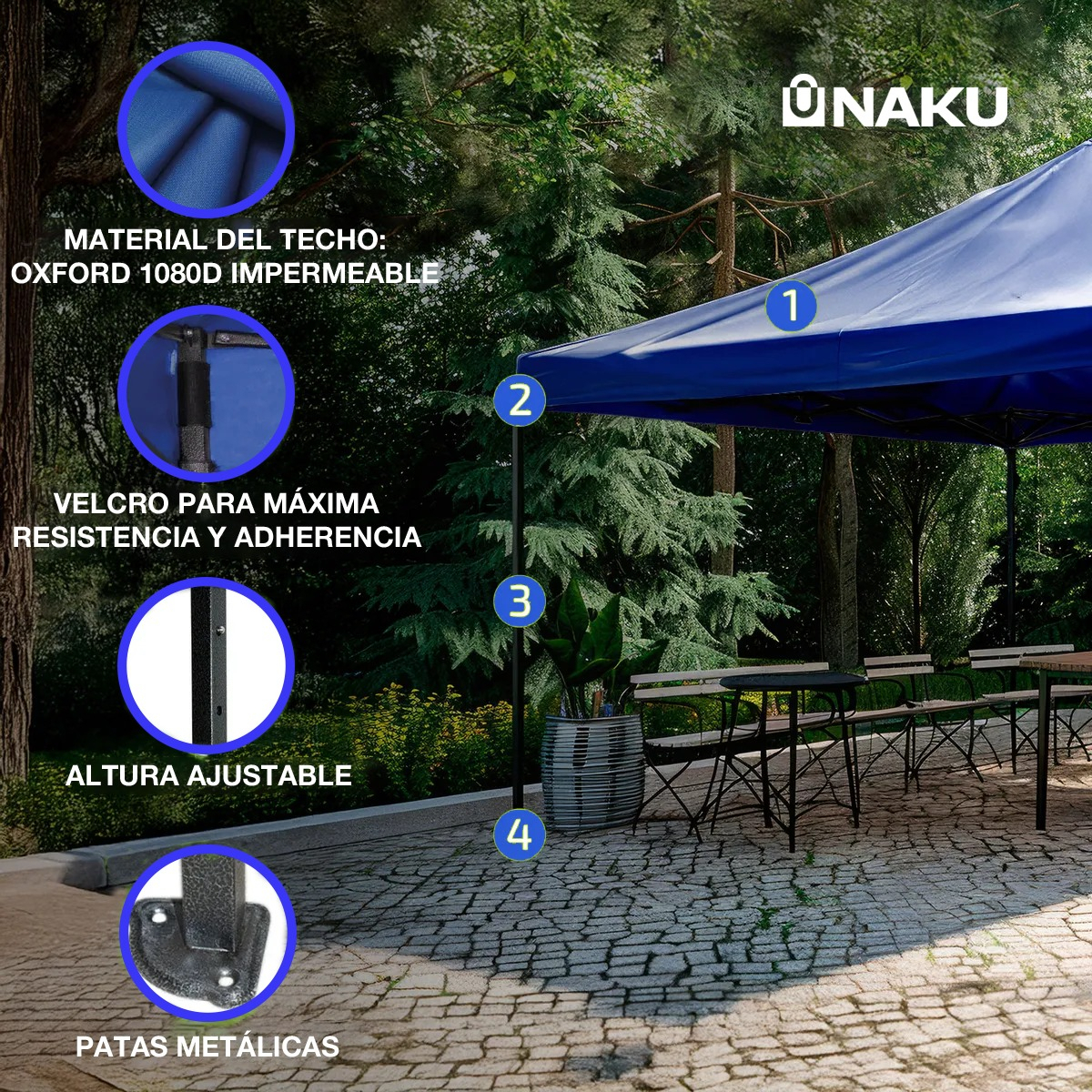 Gazebo Impermeable Azul 3x3 Naku Plegable De Alta Calidad - Imagen 5