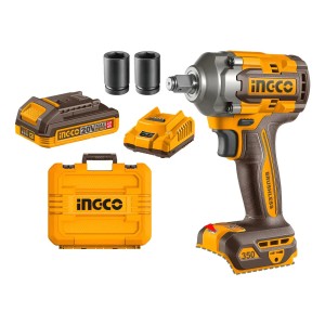 Llave De Impacto Inalambrica Ingco 350nm 20v P20s 1/2 2 Bateria + Cargador + Valija Ciwli2035 Amarillo