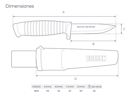 Cuchillo Multiuso Bremen Con Funda Acero Inoxidable Camping Pesca 21 Cm 8323 Azul - Imagen 2