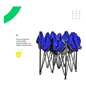 Gazebo 3x3 Reforzado Impermeable Filtro Uv Azul