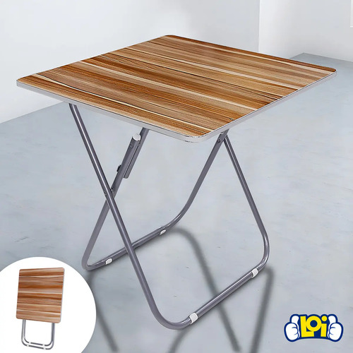 Mesa Plegable En Acero Inoxidable Y Mdf 60x60cm Altura 70cm Marrón Claro/gris - Imagen 5