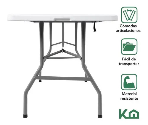 Mesa Plegable 1.80 Mts Portatil Portafolio Eventos Jardin Color Blanco - Imagen 2