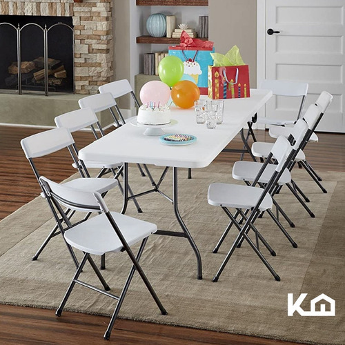 Mesa Plegable 1.80 Mts Portatil Portafolio Eventos Jardin Color Blanco - Imagen 7