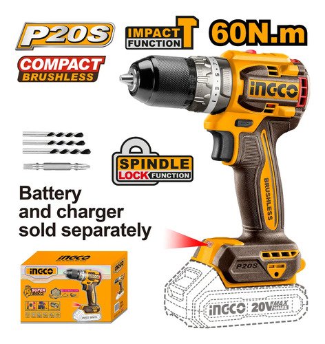 Combo Atornillador C Percutor (cidli20602) Mas Amoladora (cagli21154) 2 Bat Carg Mas Valija Ingco Ckli20273 Naranja Claro 50hz/60hz - Imagen 2
