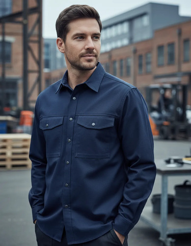 Camisa Básica Trabajo Hombre Azul Manga Larga Bring -tyt