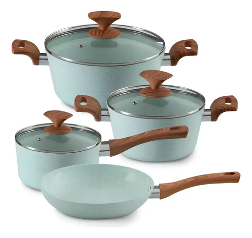 Batería De Cocina Cuori Cerámica 7pzs Antiadherente Inducci Color Verde Claro - Imagen 2