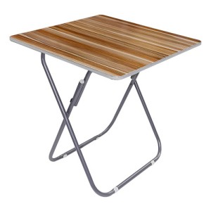 Mesa Plegable En Acero Inoxidable Y Mdf 60x60cm Altura 70cm Marrón Claro/gris
