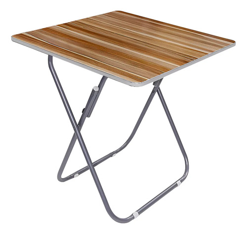 Mesa Plegable En Acero Inoxidable Y Mdf 60x60cm Altura 70cm Marrón Claro/gris