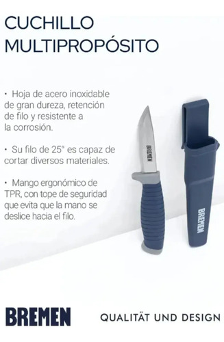 Cuchillo Multiuso Bremen Con Funda Acero Inoxidable Camping Pesca 21 Cm 8323 Azul - Imagen 9