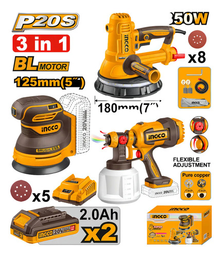 P20s 20v Lijadora Yeso +lijadora +pistola D Pintar+2 Bat Col