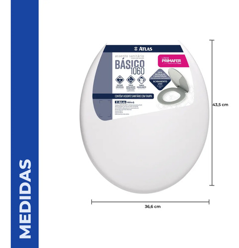 Asiento Tapa De Inodoro Blanca Plástico Universal Sanremo Co - Imagen 2