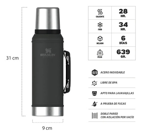 Combo Stanley Clásico, Termo Classic 940ml + Mate Acero Inox - Imagen 5