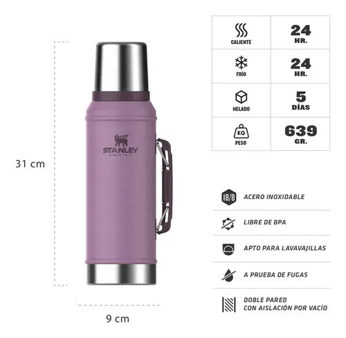 Termo Clásico Stanley 950 Ml Con Manija En Color H. Lilac Li - Imagen 4