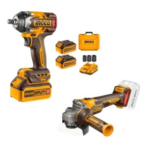Combo Llave Impacto + Amoladora Bl Ingco 500nm X2 Bat 4 Ah Color Amarillo
